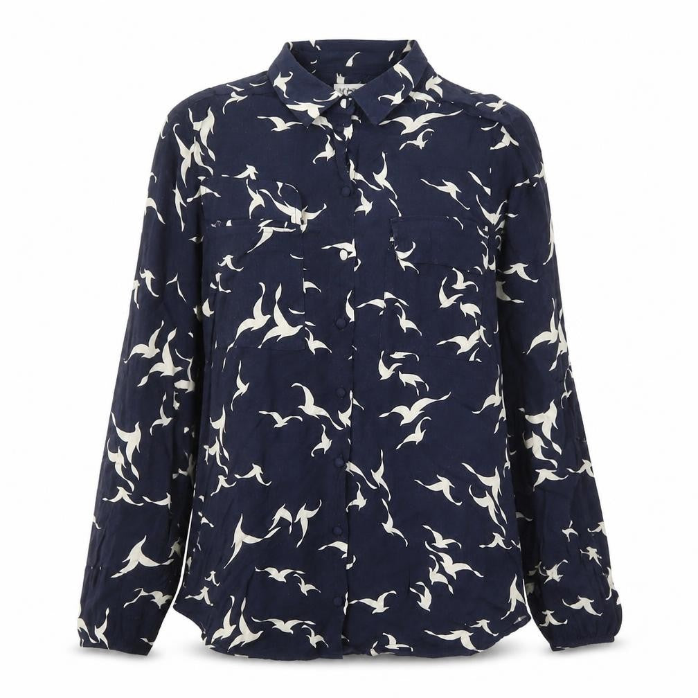 Oasis Women’s Blue Animal Print Collared Long Sleeve Blouse Size 10