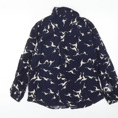 Oasis Women’s Blue Animal Print Collared Long Sleeve Blouse Size 10