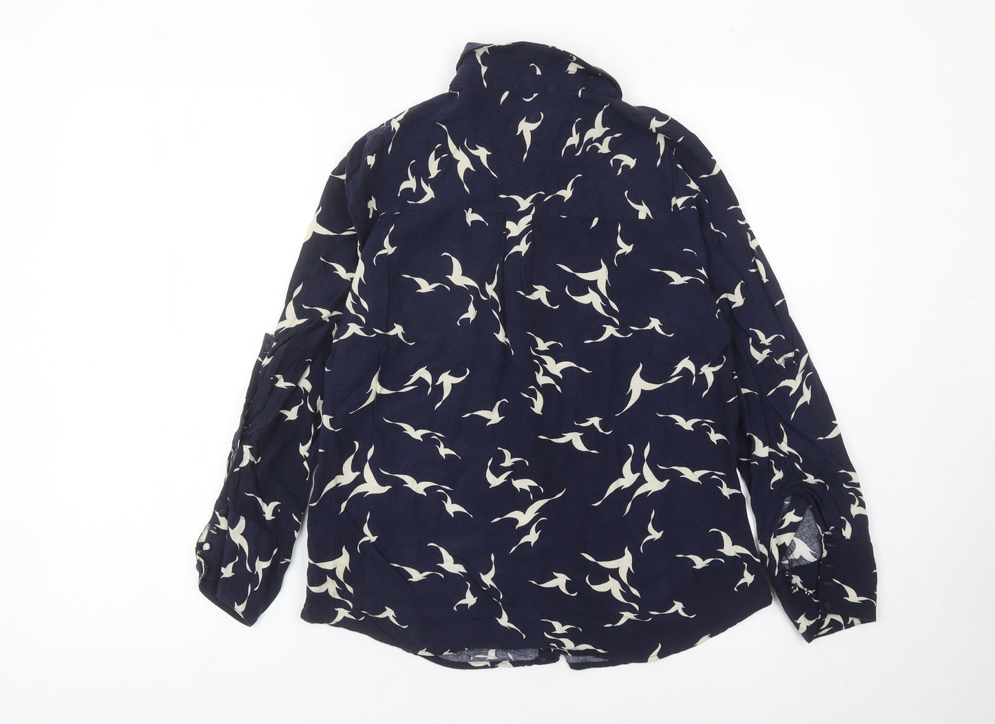 Oasis Women’s Blue Animal Print Collared Long Sleeve Blouse Size 10
