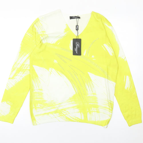 Peruzzi Womens Yellow V-Neck Pullover Jumper Size 8 Long Sleeve