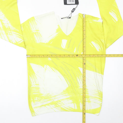Peruzzi Womens Yellow V-Neck Pullover Jumper Size 8 Long Sleeve