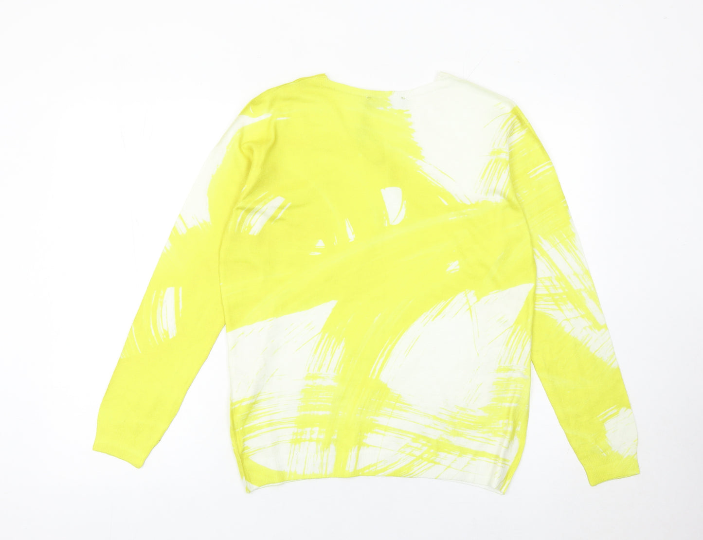 Peruzzi Womens Yellow V-Neck Pullover Jumper Size 8 Long Sleeve