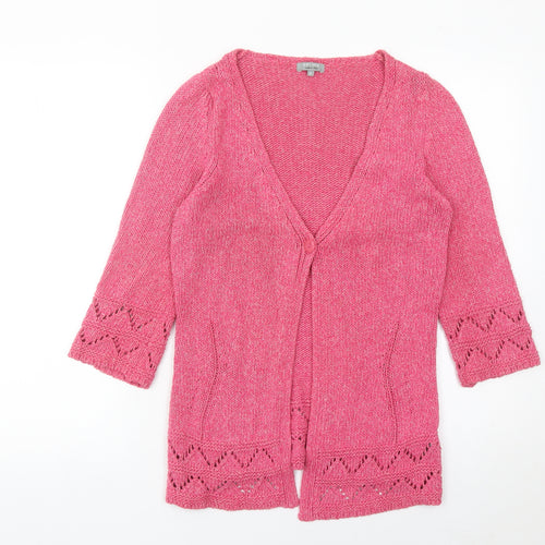 Marks and Spencer Women Pink Cardigan S V-Neck 3/4 Sleeve Cotton Blend