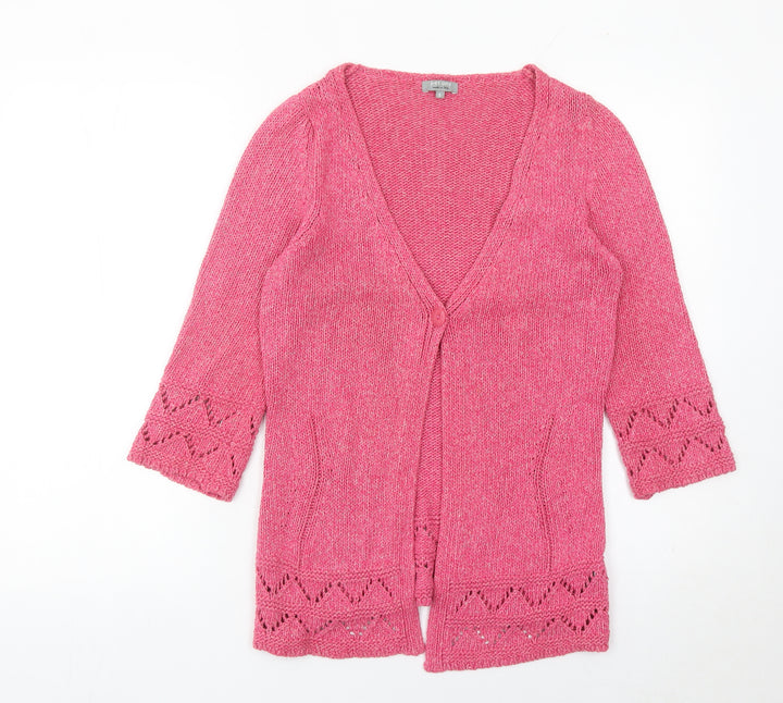 Marks and Spencer Women Pink Cardigan S V-Neck 3/4 Sleeve Cotton Blend