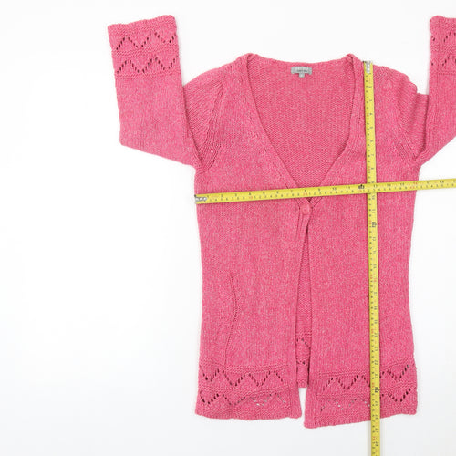 Marks and Spencer Women Pink Cardigan S V-Neck 3/4 Sleeve Cotton Blend