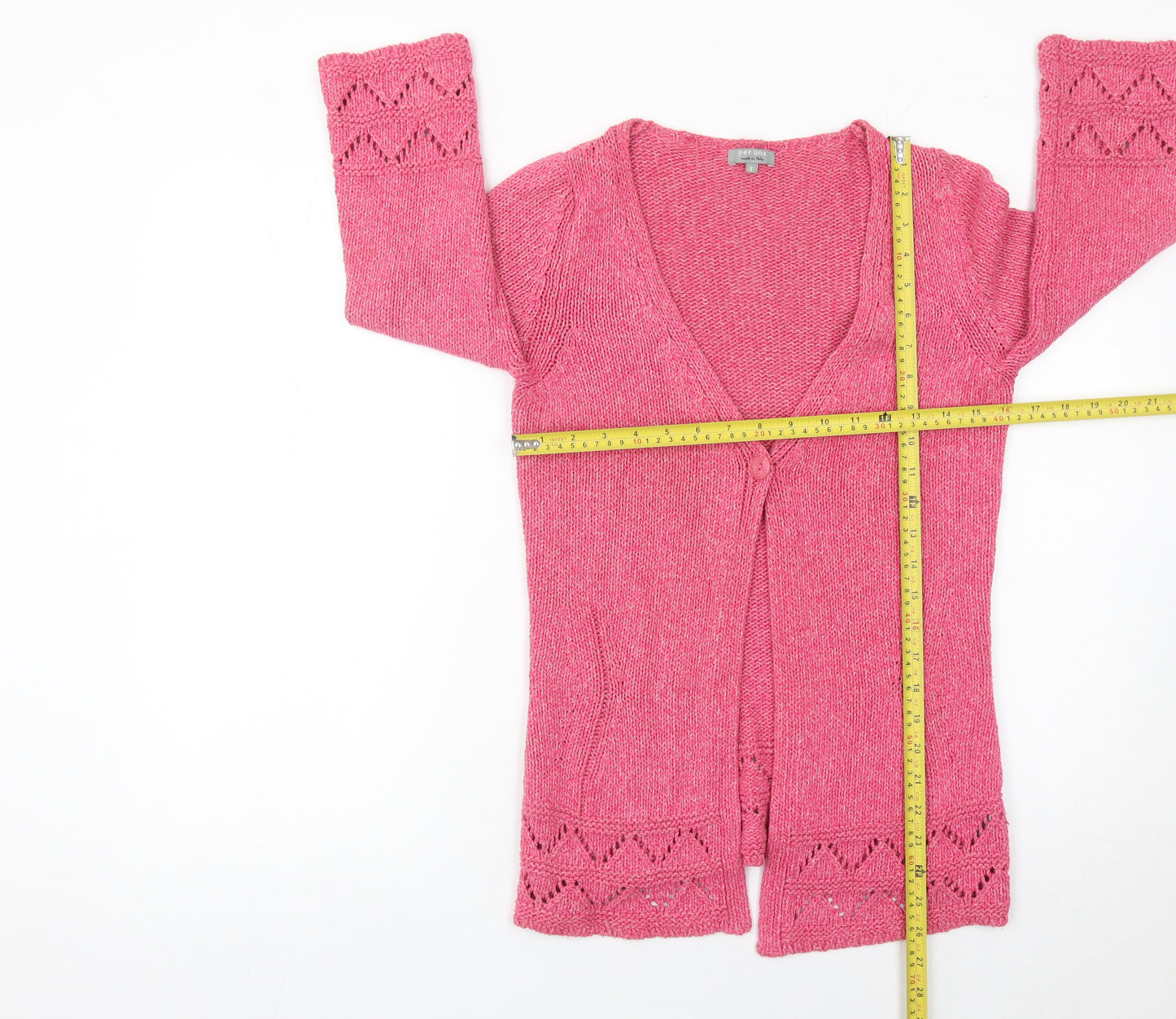 Marks and Spencer Women Pink Cardigan S V-Neck 3/4 Sleeve Cotton Blend