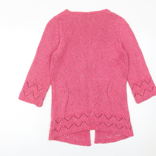 Marks and Spencer Women Pink Cardigan S V-Neck 3/4 Sleeve Cotton Blend