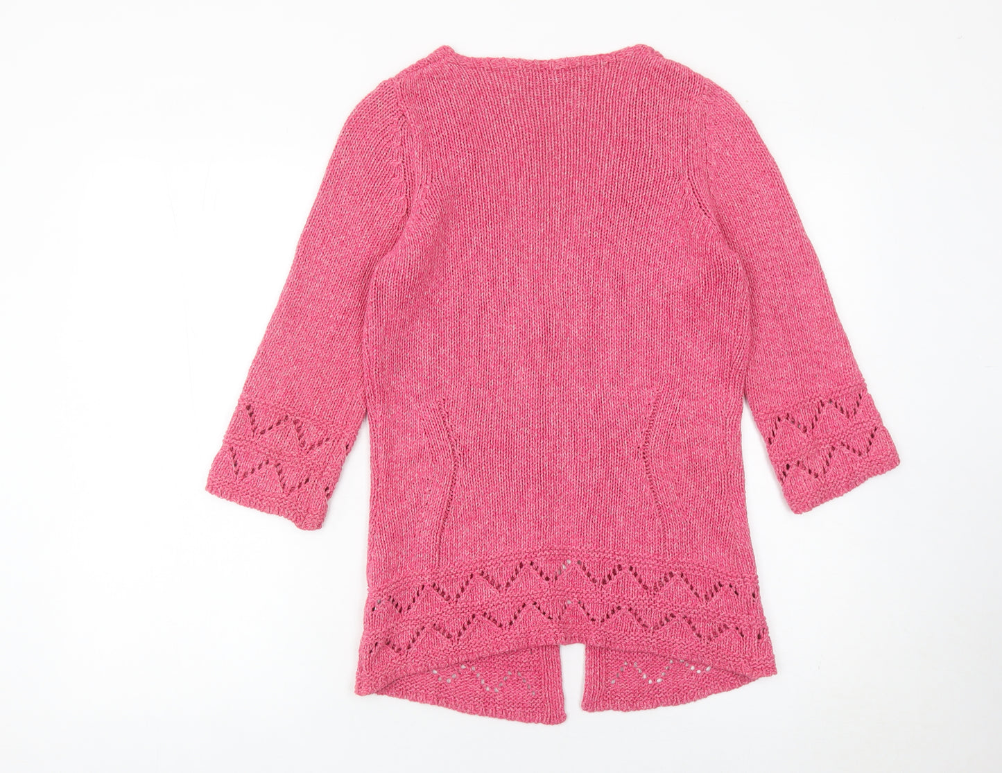 Marks and Spencer Women Pink Cardigan S V-Neck 3/4 Sleeve Cotton Blend