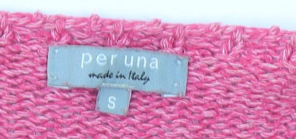 Marks and Spencer Women Pink Cardigan S V-Neck 3/4 Sleeve Cotton Blend