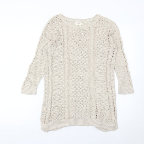 Fat Face Womens Beige Size 10 Crew Neck Open-Knit Jumper