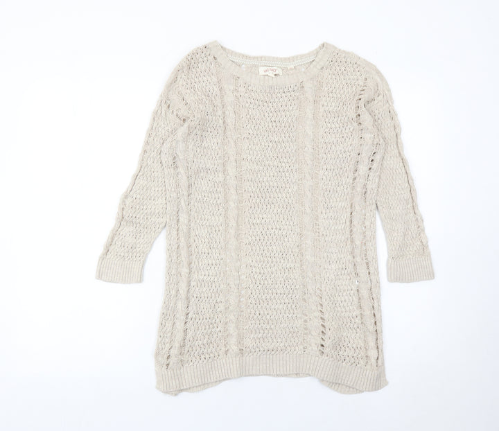 Fat Face Womens Beige Size 10 Crew Neck Open-Knit Jumper