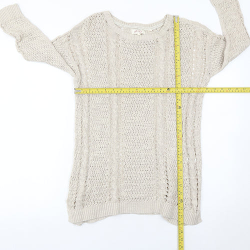 Fat Face Womens Beige Size 10 Crew Neck Open-Knit Jumper