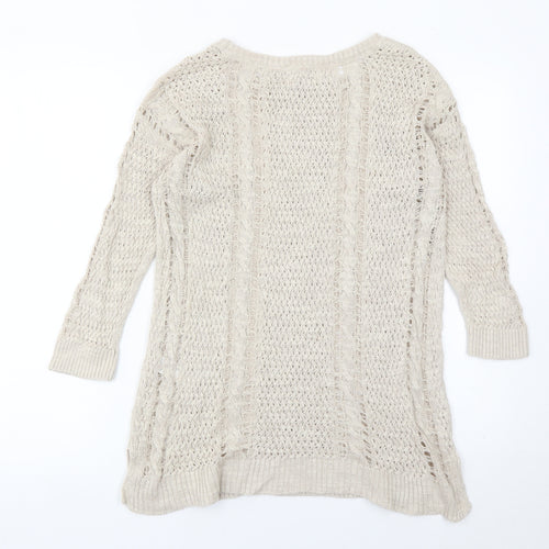 Fat Face Womens Beige Size 10 Crew Neck Open-Knit Jumper
