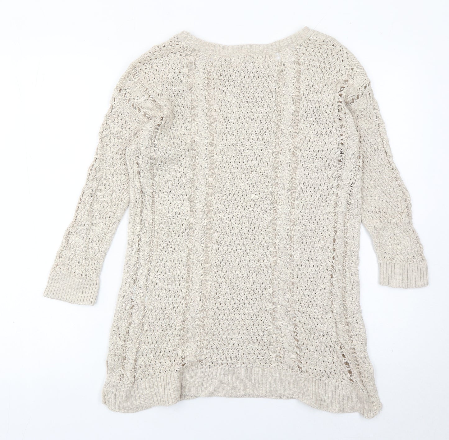 Fat Face Womens Beige Size 10 Crew Neck Open-Knit Jumper