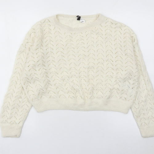 DIVIDED Womens Ivory Open-Knit Pullover Jumper Size 16