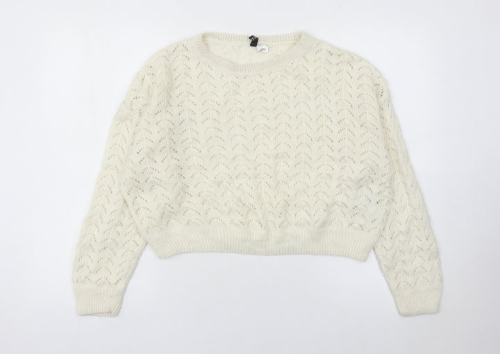 DIVIDED Womens Ivory Open-Knit Pullover Jumper Size 16