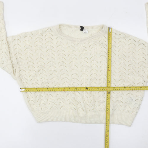 DIVIDED Womens Ivory Open-Knit Pullover Jumper Size 16