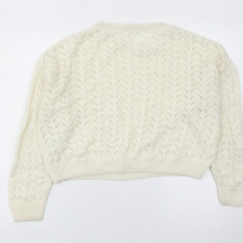 DIVIDED Womens Ivory Open-Knit Pullover Jumper Size 16