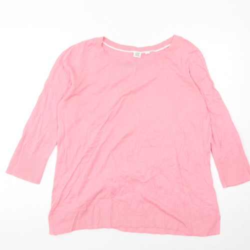 GAP Women’s Pink Cotton Pullover Jumper Size L Crew Neck 3/4 Sleeve
