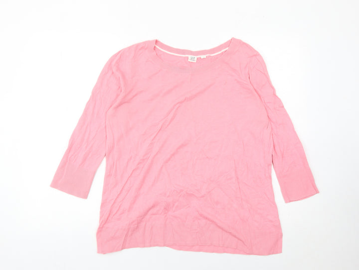 GAP Women’s Pink Cotton Pullover Jumper Size L Crew Neck 3/4 Sleeve