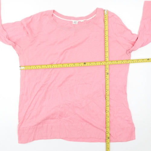 GAP Women’s Pink Cotton Pullover Jumper Size L Crew Neck 3/4 Sleeve