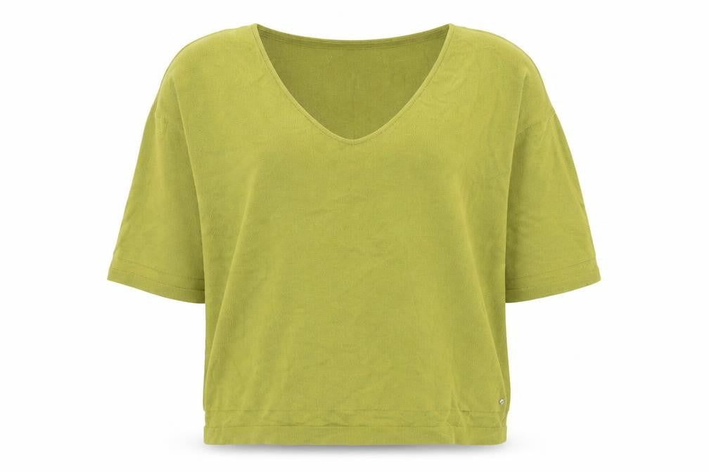 Front view of Sandwich women’s green l jumper v-neck relaxed knit