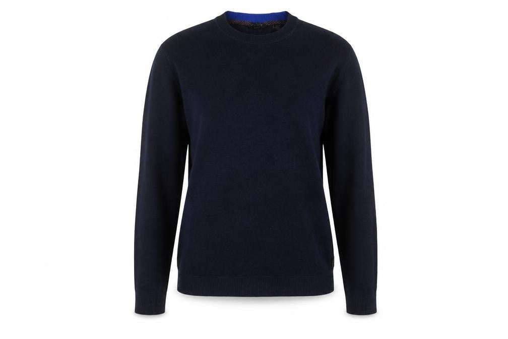 Front view of Ted Baker Women’s Blue Crew Neck Cotton Blend Jumper, size UK 10