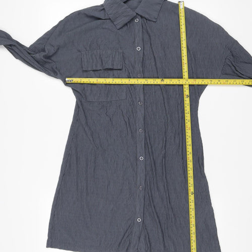 PrettyLittleThing Women’s Grey Shirt Dress UK 8 Long Sleeve Polyester