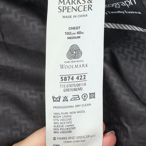 Marks and Spencer Mens Grey Wool Blazer Jacket 40 Chest Medium
