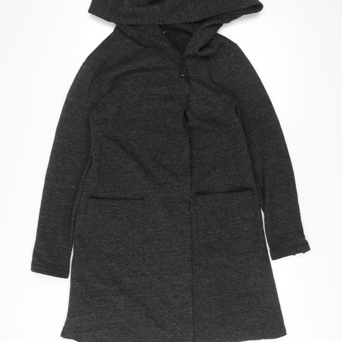Amisu Women's Grey Hooded Long Coat Size 6 Polyester Viscose Zip Casual