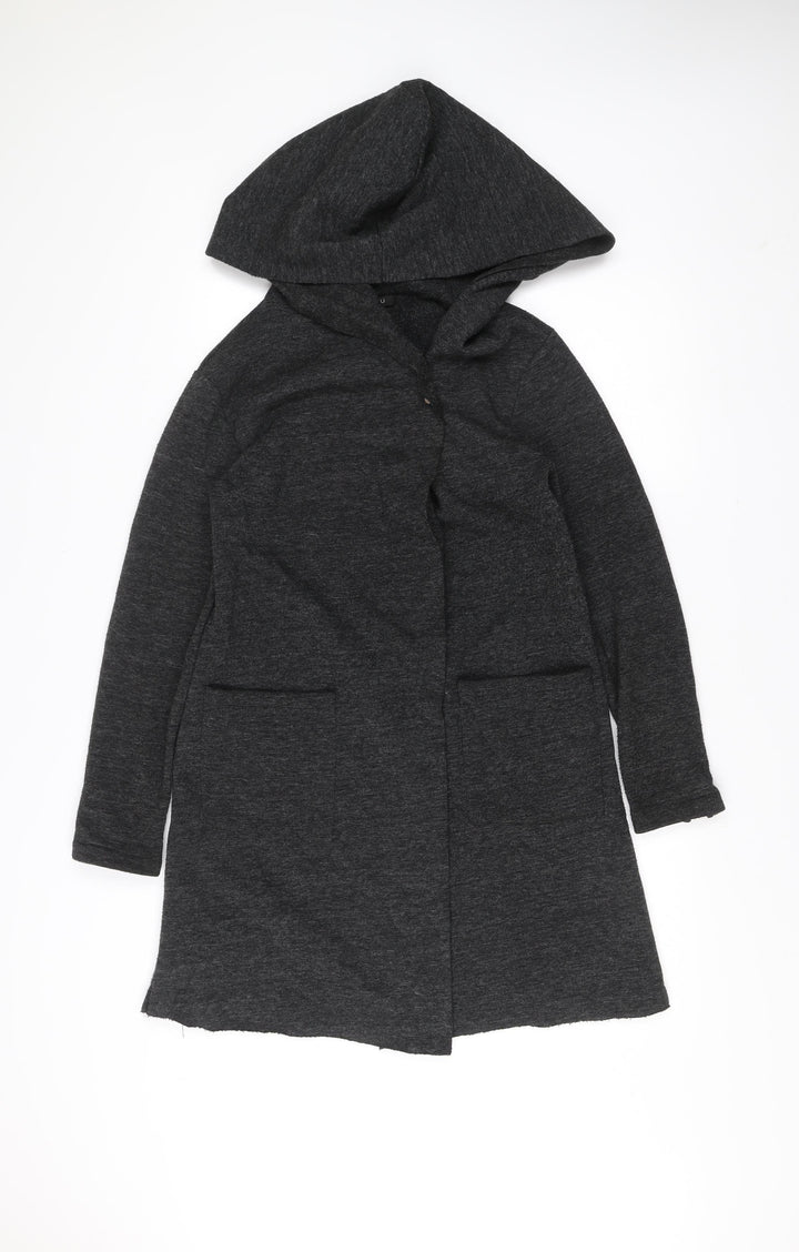Amisu Women's Grey Hooded Long Coat Size 6 Polyester Viscose Zip Casual