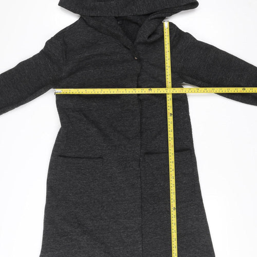 Amisu Women's Grey Hooded Long Coat Size 6 Polyester Viscose Zip Casual