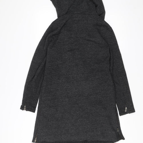 Amisu Women's Grey Hooded Long Coat Size 6 Polyester Viscose Zip Casual