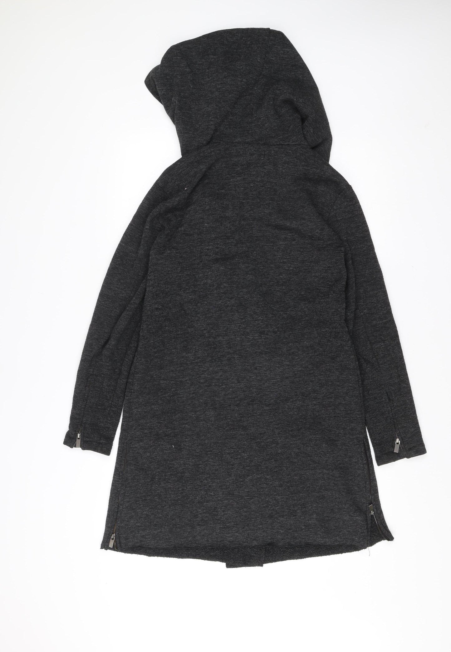 Amisu Women's Grey Hooded Long Coat Size 6 Polyester Viscose Zip Casual