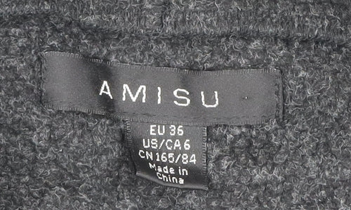 Amisu Women's Grey Hooded Long Coat Size 6 Polyester Viscose Zip Casual