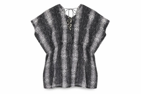 Front view of Marks & Spencer Autograph Women Black L Kaftan Short Animal Print Dress