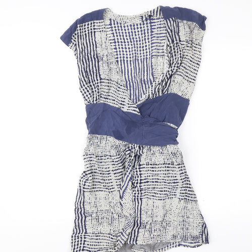 Kookai Women’s Blue Geometric Wrap Dress Size 12 Short Sleeve
