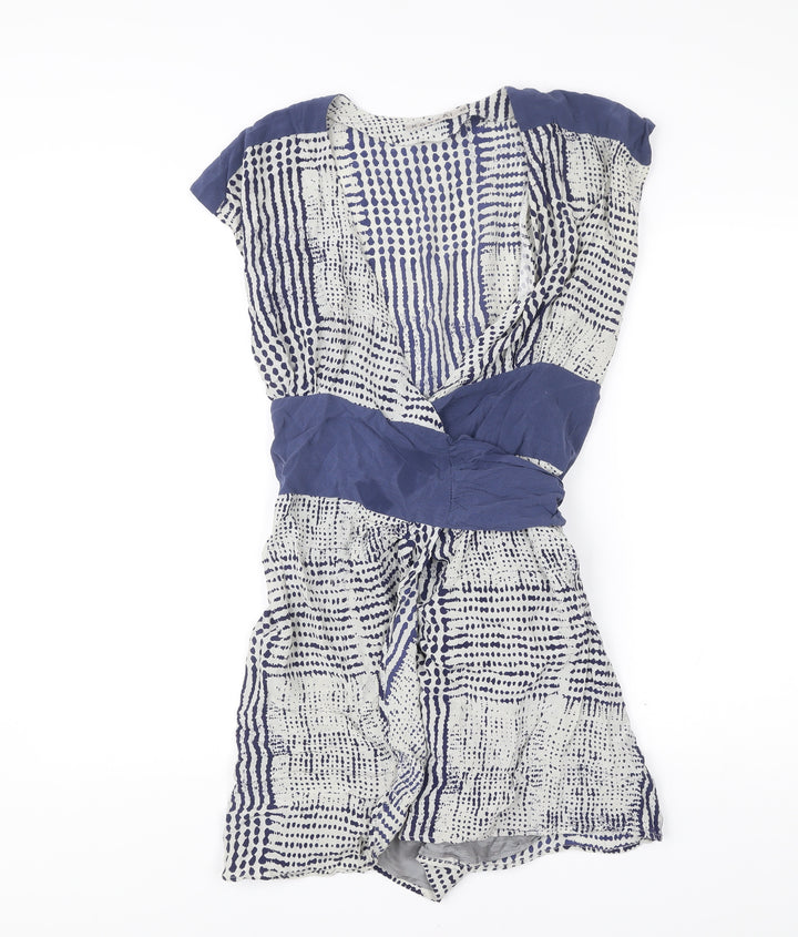 Kookai Women’s Blue Geometric Wrap Dress Size 12 Short Sleeve