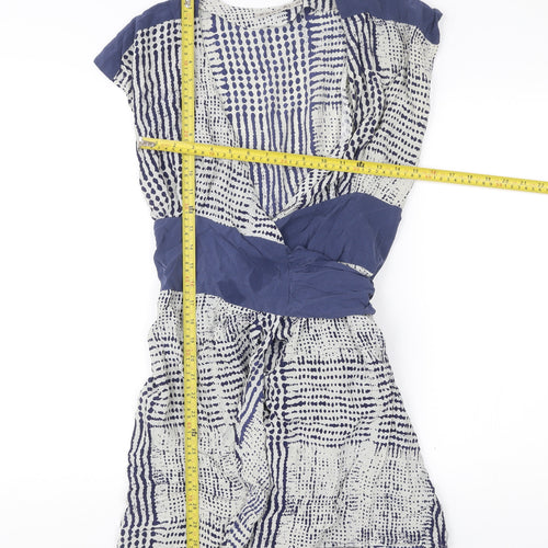 Kookai Women’s Blue Geometric Wrap Dress Size 12 Short Sleeve