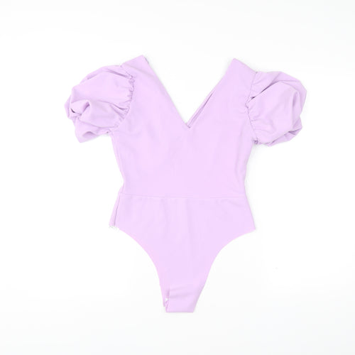 Quiz Women’s Purple Puff Sleeve V-Neck Bodysuit Blouse Size 10