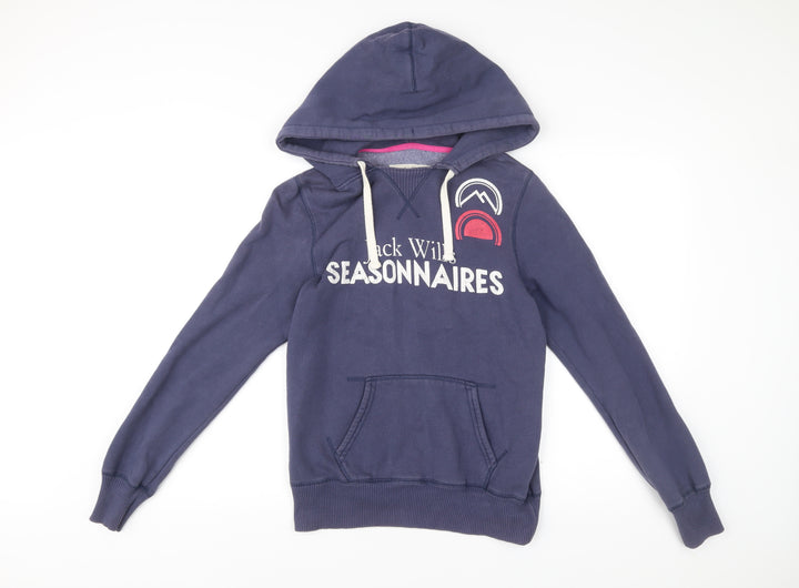 Jack Wills Womens Blue Pullover Hoodie Size 10 Graphic Logo