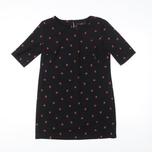 Next Women’s Black Ladybird Print Shift Dress Size 12 Half Sleeve