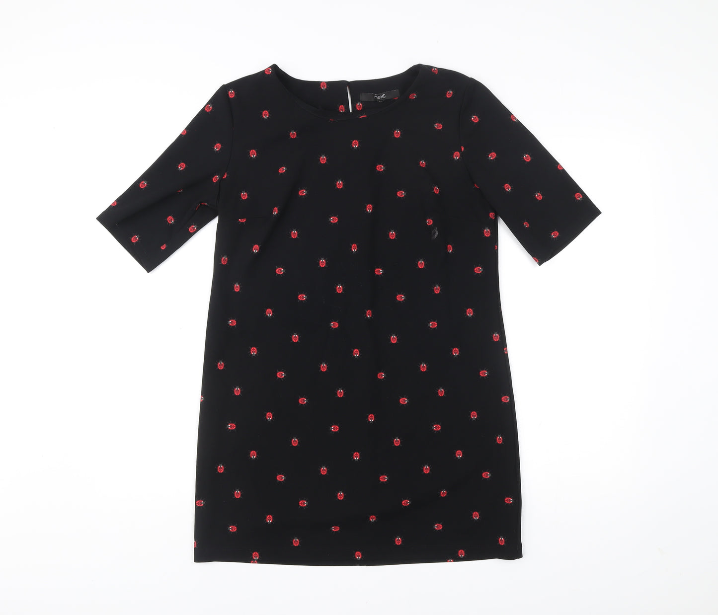Next Women’s Black Ladybird Print Shift Dress Size 12 Half Sleeve