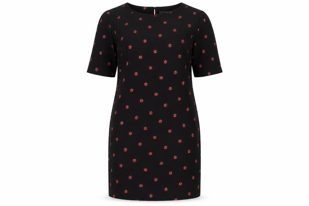 Next Women’s Black Ladybird Print Shift Dress Size 12 Half Sleeve