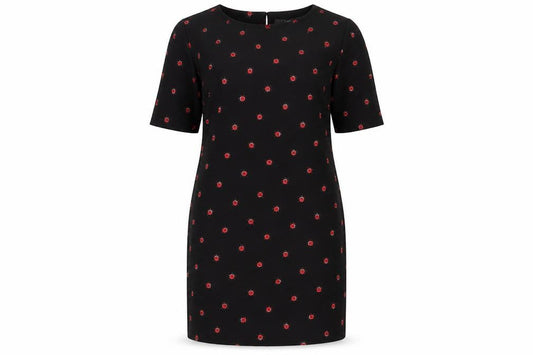 Front view of Next Women’s Black Ladybird Print Shift Dress, size UK 12, Half Sleeve