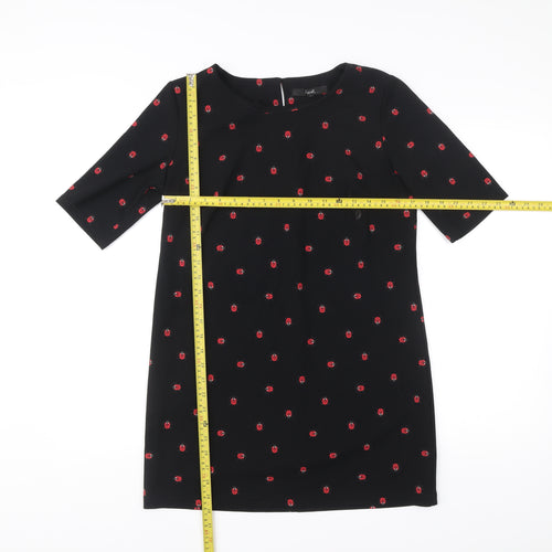 Next Women’s Black Ladybird Print Shift Dress Size 12 Half Sleeve