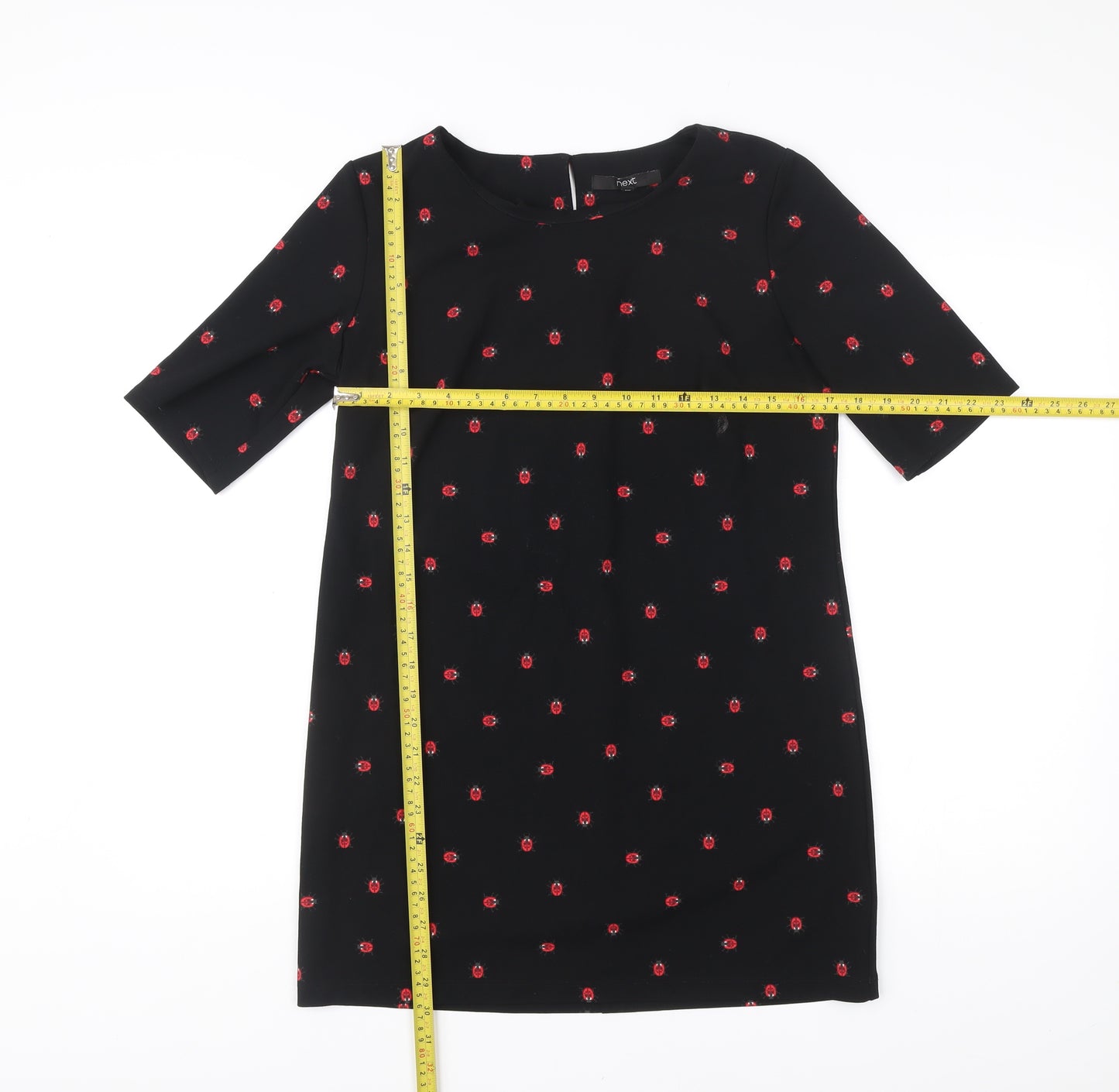 Next Women’s Black Ladybird Print Shift Dress Size 12 Half Sleeve