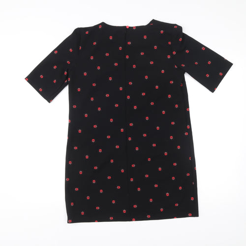 Next Women’s Black Ladybird Print Shift Dress Size 12 Half Sleeve