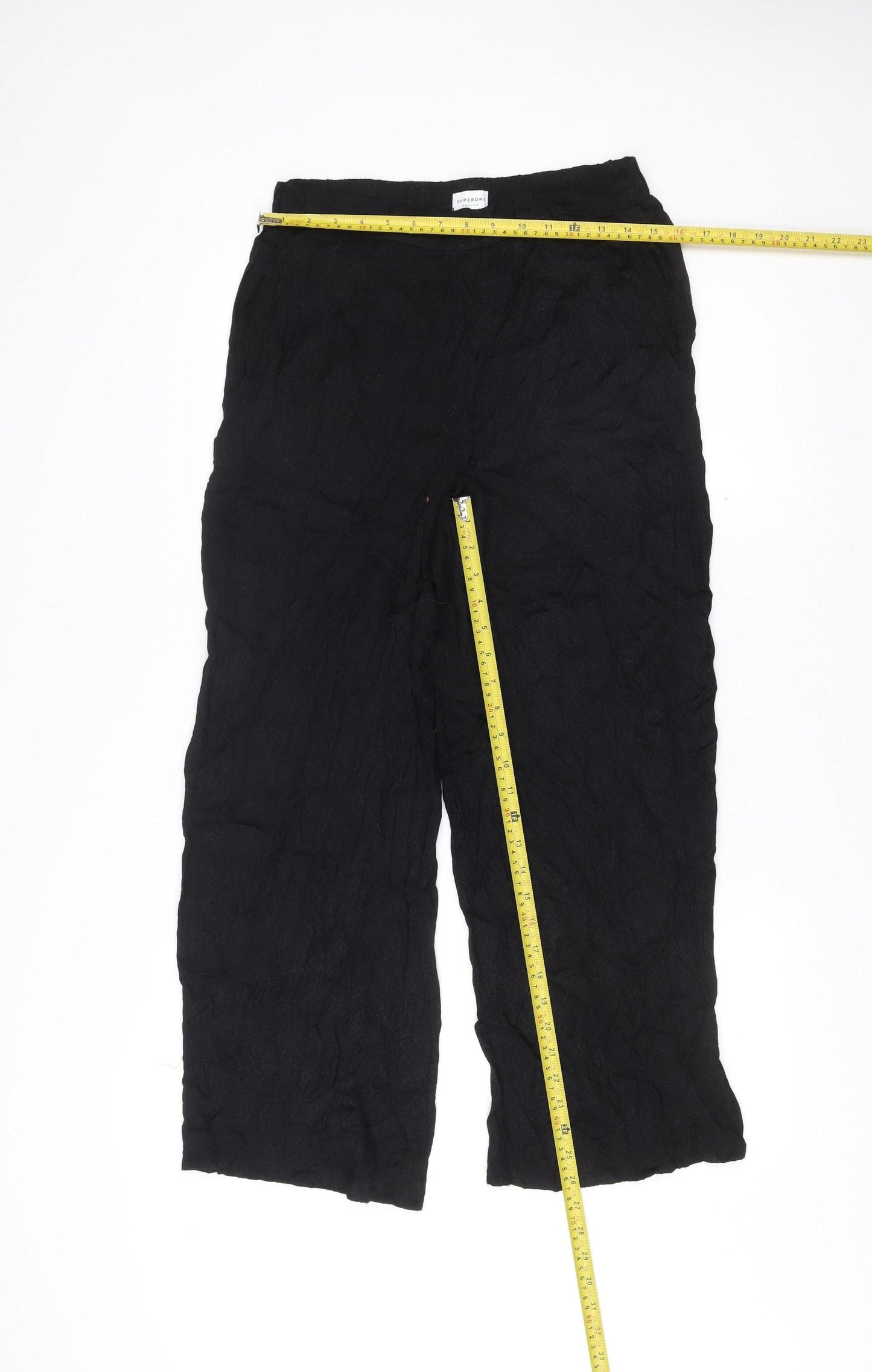 Superdry Womens Black Size 8 Cropped Wide-Leg Viscose Trousers