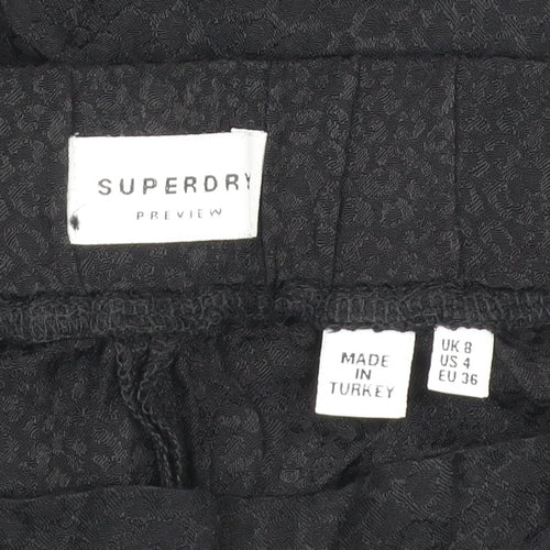 Superdry Womens Black Size 8 Cropped Wide-Leg Viscose Trousers